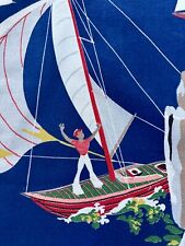 Nautical Coastal Sailor Fisherman Wharf Novelty Barkcloth Vintage Fabric picture