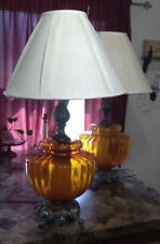 Pair Of Hollywood Regency Amber Glass Mid Century Table Lamps picture