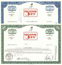 Pair of Broadway Joe's Inc. - Stock Certificate - Sports Stocks & Bonds picture