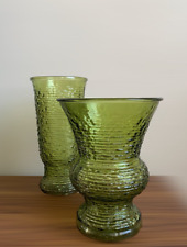Set of 2 Mid-Century Modern NAPCO Textured Vases Olive Green picture