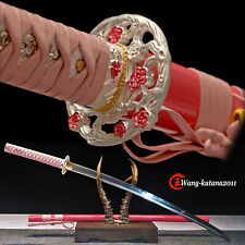 Pink Sharp Sakura Lady Sword 1095 Steel Clay Tempered Japanese Samurai Katana picture