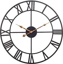 Roman Numeral 30 inch Wall Clock  Black Metal, Silent Battery Operated. picture