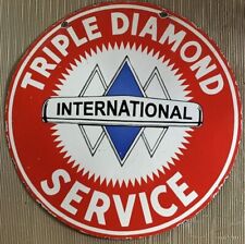 PORCELAIN INTERNATIONAL TRIPLE DIAMOND ENAMEL SIGN 36X36 INCHES DOUBLE SIDED picture