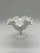 Vintage Fenton White Milk Glass Ruffled Thumbprint Footed Candy Dish Bowl picture