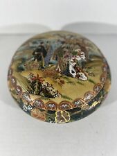 Royal Satsuma Handpainted Beaded & Gilded Gold Accent 10” Covered Bowl w/Lid  picture