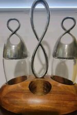 Vtg. Nambe Twist Discontinued Salt&Pepper Shakers Chrome Tops &Wooden Holder MCM picture