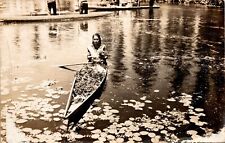 RPPC Xochimilco Mexico City Woman Boat Flower Seller Vendor Postcard 1939 FLAW picture