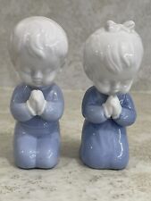 Vintage Inarco Japan Praying Boy & Girl Blue/White Porcelain Figurines 4” H picture