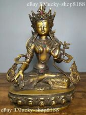 China Tibet Buddhism Copper Gilt Spirit of Compassion Goddess White Tara Statue picture