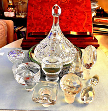 9 PC VINTAGE CUT LEAD CRYSTAL BUNDLE -8 DECANTER STOPPERS & CUT CRYSTAL BOWL LID picture