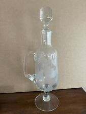 VTG Crystal Cut Etched Floral Butterfly Clear Wine Decanter Handle With Stopper picture