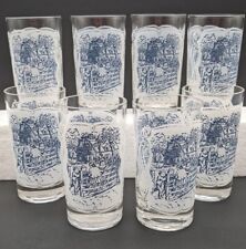 Currier and Ives Blue And White Large Juice Glasses Children At The Gate 8 Oz picture
