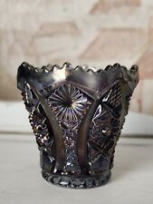 Imperial Glass Purple Amethyst Carnival Glass Sawtooth Hobstar Toothpick Holder picture