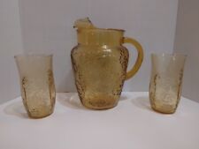 Vintage Anchor Hocking Amber Spring Song Daisy Ice Lip Pitcher and Tumbler Set picture
