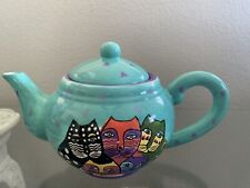 Vintage 1998 Laurel Burch Turquoise & Purple 5 Whimsical Colored Cats Teapot picture