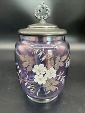 vtg. purple iridescent hand-painted floral Coraline texture apothecary jar picture