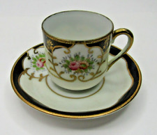 Ardalt Demitasse Black/Gold Floral Cup and Saucer Set Hand-Painted No. 6083 picture
