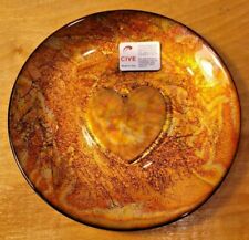 Italian Art Glass Dish Metallic Satin Ware Heart Candy Nut Dish Label 6.5'' picture