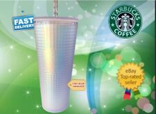 🌺💗Starbucks Spring 2022 White/Iridescent Grid Soft Touch Cold Cup 24 oz Venti picture