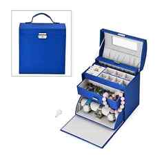 Navy Faux Leather Multifunctional 3 Layer Jewelry Box Organizer with Lock Handle picture