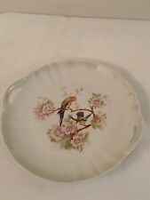 Three Crown China plate 2 birds Macaw Parrots floral handles porcelain 9
