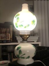 Vintage Hand Painted Floral Milk Glass Table Lamp Double lighted base Excellent picture