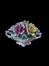 Large Vintage Capodimonte Italy  Basket of Flowers 13”x9” picture