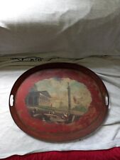 Antique French France Toleware Painted Classical Scene Tray picture