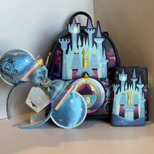 Loungefly Disney Parks CINDERELLA CASTLE Backpack + Wallet + Mouse Ear Headband picture