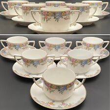 Hutschenreuther Vernon Double Handle Soup Cup & Saucer 12pc Set for 6 Germany picture