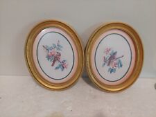Set 2 Vintage Homco Bird Prints Picture Gold Oval Frame 11”x 9” Pink Green Boho picture