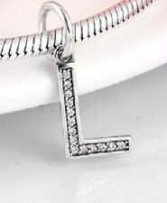 New Sterling Silver Pandora Initial Letter L Dangle Clear CZ Charm Bead  w/pouch picture