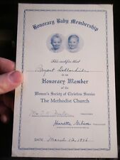 1946 HONORARY BABY MEMBERSHIP WOMAN'S SOCIETY OF CHRISTIAN SERVICE CERT -  BBA50 picture