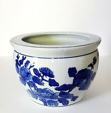 CHINESE CHINOISERIE BLUE & WHITE PORCELAIN JARDINIER PLANTER FISH BOWL picture