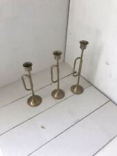 Vintage Brass trumpet shape Candlesticks Candle Holders Set of three 9