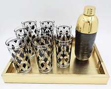 NOS Libbey Black Gold Argyle Glasses w/ Nima Oberoi Lunares Shaker Tray Set picture