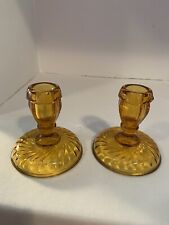 2 Imperial Glass, Twisted Optic, Candle Holders, Amber/gold, Depression Glass picture