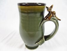 Shawnee Coffee Mug with Dog On Handle Majolica Pottery Signed   picture
