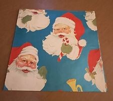VTG CHRISTMAS TIE TIE WRAPPING PAPER GIFT WRAP 1960 ADORABLE SANTA FACE BLUE NOS picture