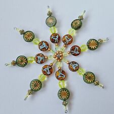 Uranium Snowflake Vaseline Yellow Glass Czech Beads Christmas Decor Hand Made picture