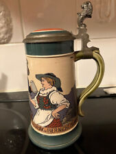 Antique Mettlach V&B Stein #3251 “Drinkers” Pottery etched, 0.5L, inlaid Lid picture