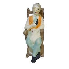 Bisque Ceramic Vintage Hand painted 6.25” Older Man Rocking Chair Cat Pipe picture