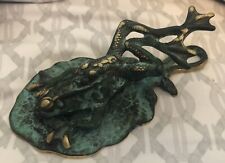 Vintage Virginia Metalcrafters Frog on Lily Pad Clip Verdigris Brass Patina  picture