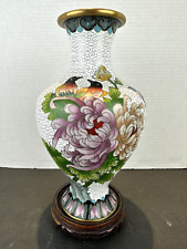 Signed Collectible Vtg Cloisonne Enamel Vase Birds Flowers picture
