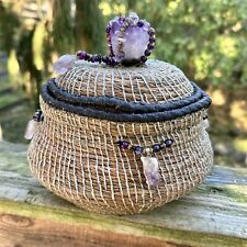AMETHYST- THEMED HANDCRAFTED ONE-OF-A-KIND PINE NEEDLE BASKET picture