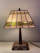 Vintage Mission Art Lamp Leaded Slag Stained Glass Power Outlets Phone Jack Base picture