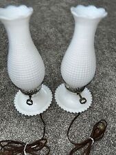 Antique Hurricane Hobnail Milk Glass Chimney Lamp Set Of 2- See Pics picture