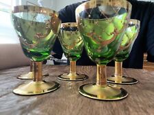 Moser Bohemian Antique Emerald Green Enameled Czech Cordial Glasses (5) picture