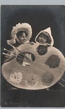 ARTIST PALETTE GIRLS COLLAGE c1910 real photo postcard rppc arcade montage picture