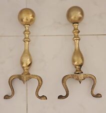 Pair Large Antique American Empire Period Brass Andirons picture